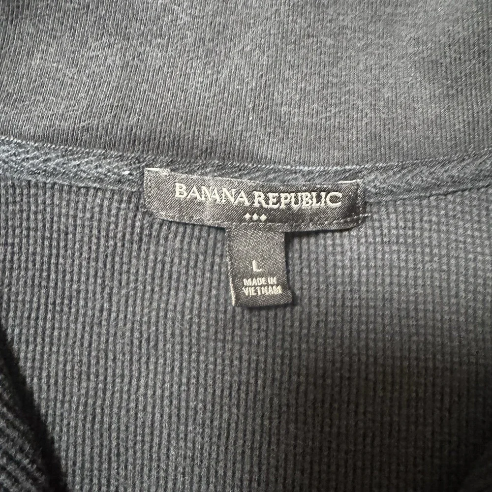 Banana Republic Mens L Black Quarter Zip Pullover Utility Pocket Waffle Knit